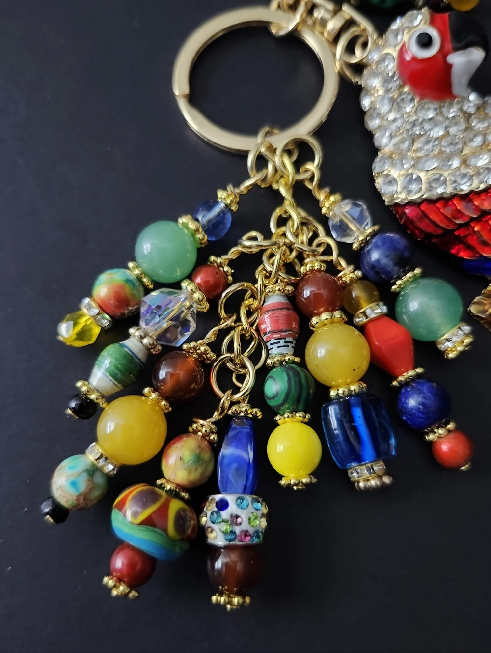 Parrot Purse Charm or Keychain Aventurine Carnelian Handcrafted